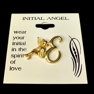 Beautiful Gold Tone Initial E Angel Pin Nice Gift